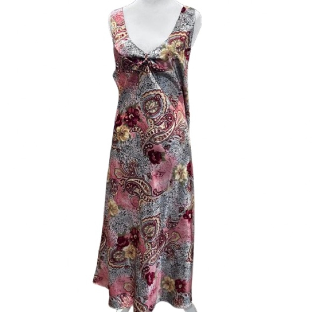 VTG Delicates Paisley Y2K Midi Slip Dress Boho Whimsigoth Lingerie Style Size M
